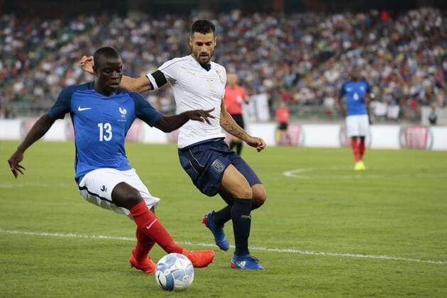 Antonio Candreva (Inter) Italia, N Golo Kante (Chelsea), Bari 01-09-2016 Stadio San Nicola Football Friendly Match Italy - France cesarexpurini