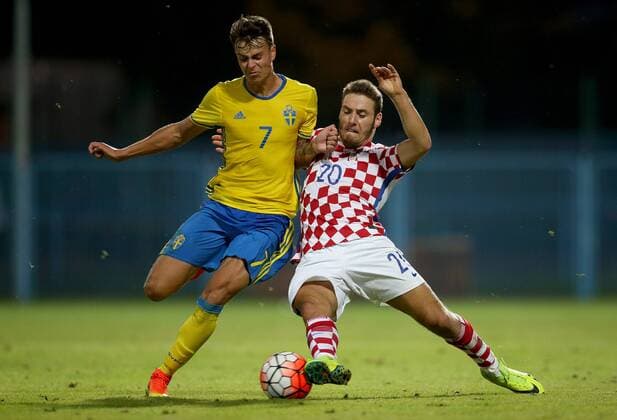UEFA European Under-21 Championship Qualifications, Croatia - Sweden 01.09.2016., Koprivnica - Qualifying group stage of the 2017 UEFA European Under-21 Championship, group 6, Croatia - Sweden. Melker Hallberg, Nikola Vlasic.  IgorxKralj PIXSELL