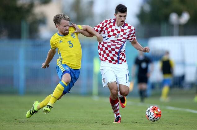UEFA European Under-21 Championship Qualifications, Croatia - Sweden 01.09.2016., Koprivnica - Qualifying group stage of the 2017 UEFA European Under-21 Championship, group 6, Croatia - Sweden. Jacob Larsson, Mirko Maric.  IgorxKralj PIXSELL