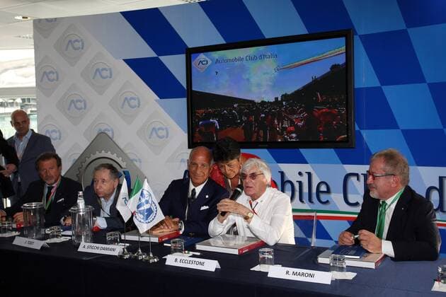 Italian Grand Prix, Monza 01 - 04 September 2016 - Aci finalize Monza agreement with FOM, (L-R) Jean Todt (FRA), President FIA, Dr. Angelo Sticchi Damiani (ITA) Aci Csai President, Bernie Ecclestone (GBR), President and CEO of FOM and Roberto Maroni (ITA) Lombardia Region President 