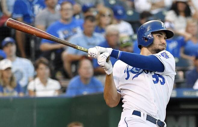 September 3, 2016 - Kansas City, MO, USA - The Kansas City Royals Eric Hosmer follows through on a two-run home run in the fourth inning against the Detroit Tigers on Saturday, Sept. 3, 2016, at Kauffman Stadium in Kansas City, Mo. Detroit at Kansas City - ZUMAm67_