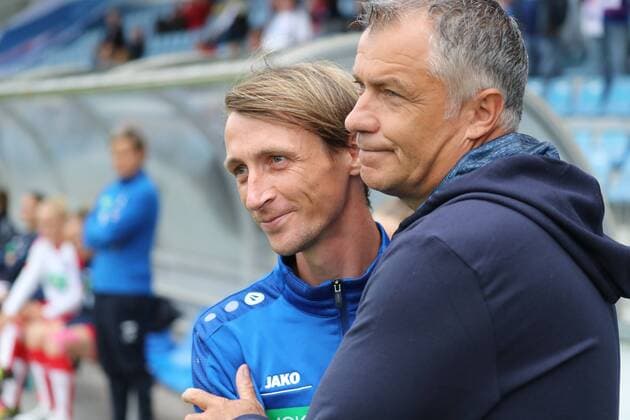 v.li.: Matthias Rudolph (Trainer, Potsdam), Jürgen Ehrmann (Juergen Ehrmann, Trainer, TSG), Fussball, Allianz Frauen-Bundesliga, TSG 1899 Hoffenheim - 1. FFC Turbine Potsdam, xozx