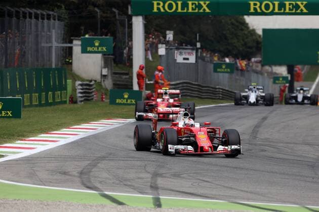 Italian Grand Prix, Monza 01 - 04 September 2016 04.09.2016 - Race, Sebastian Vettel (GER) Scuderia Ferrari SF16-H leads Kimi Raikkonen (FIN) Scuderia Ferrari SF16-H 