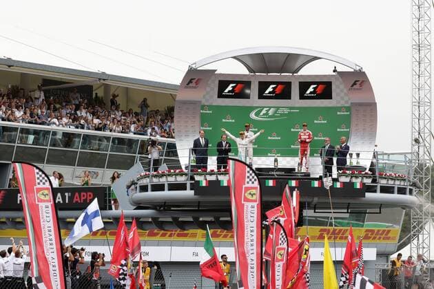 Italian Grand Prix, Monza 01 - 04 September 2016 04.09.2016 - Race, 1st position Nico Rosberg (GER) Mercedes AMG F1 W07 Hybrid, 2nd position Lewis Hamilton (GBR) Mercedes AMG F1 W07 Hybrid and 3rd position Sebastian Vettel (GER) Scuderia Ferrari SF16-H 