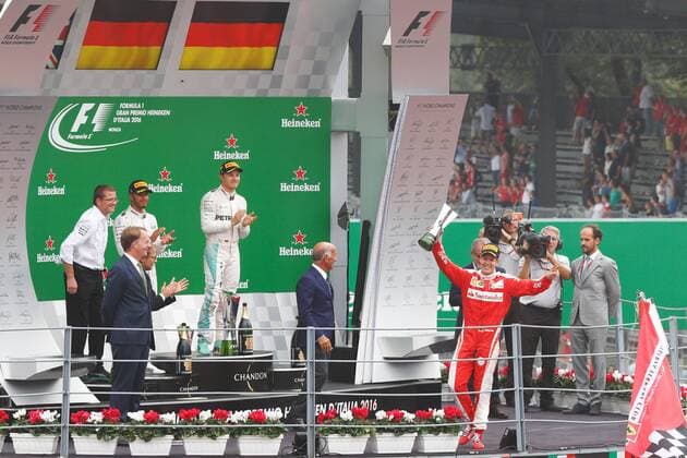 Motorsports: FIA Formula One World Championship WM Weltmeisterschaft 2016, Grand Prix of Italy, 44 Lewis Hamilton (GBR, Mercedes AMG Petronas Formula One Team), 6 Nico Rosberg (GER, Mercedes AMG Petronas Formula One Team), 5 Sebastian Vettel (GER, Scuderia Ferrari), xHOCHxZWEIx