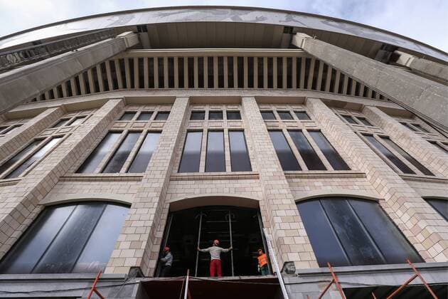 MOSCOW, RUSSIA - SEPTEMBER 7, 2016: Luzhniki Stadium that is currently under renovation. The stadium is to become one of the venues of the 2018 FIFA World Cup WM Weltmeisterschaft Fussball in Russia. Valery Sharifulin TASS  TS030259