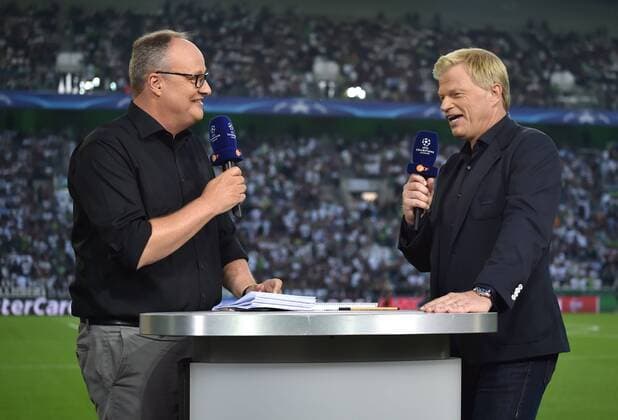 24.08.2016, Fussball, Saison 2016 2017, Champions League Qualifikation, Play-off, Borussia Moenchengladbach - Young Boys Bern 6:1, ZDF Moderator Oliver Welke, li., und ZDF Fussball Experte Oliver Kahn