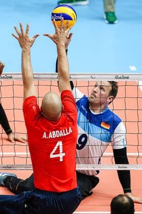 Rio Paralympics 2016, Sitzvolleyball, Deutschland - Ägypten Rio 2016 Paralympic Games; Rio de Janeiro, 09.09.2016 Juergen Schrapp (GER) waehrend der Rio 2016 Paralympic Games am 09.09.2016 im Riocentro - Pavilion 6 in Rio de Janeiro (Brazil). Foto: Beautiful Sports Axel Kohring Juergen Schrapp (GER) during the Rio 2016 Paralympic Games at Riocentro - Pavilion 6, Rio de Janeiro (Brazil) on 2016-09-09. xakx
