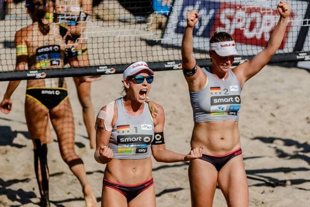 Jubel 1 Karla Borger 2 Britta Büthe (MTV Stuttgart ) Deutsche Beach-Volleyball Meisterschaften 2016 Timmendorfer Strand