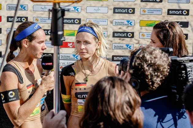 Interview mit Sky 1 Laura Ludwig 2 Kira Walkenhorst (Hamburger SV ) Deutsche Beach-Volleyball Meisterschaften 2016 Timmendorfer Strand
