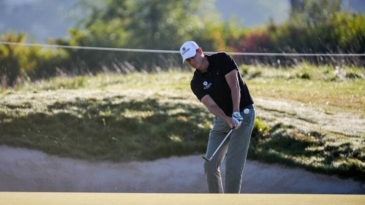 Golf, European Tour, KLM Open in Spijk September 10, 2016 - Spijk, Netherlands - Maarten Lafeber from the Netherlands hits the ball out of the bunker onto the 5th green during the third round of the KLM Open held at The Dutch on September 10 2016 in Spijk, Netherlands. KLM Open - Day Three  - ZUMAn230