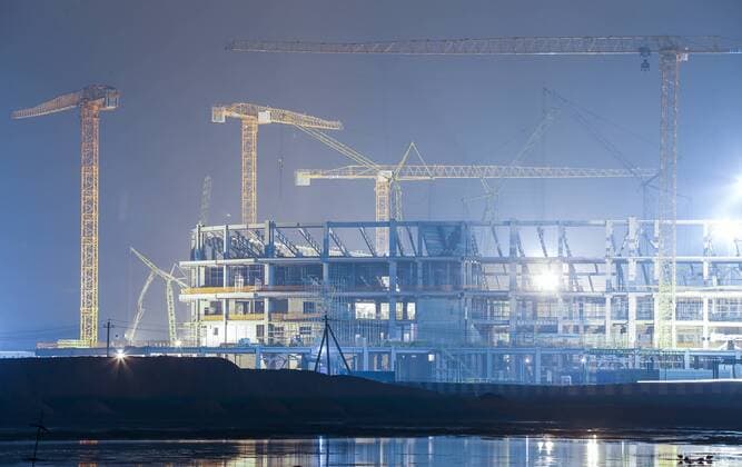 KALININGRAD, RUSSIA - SEPTEMBER 11, 2016: The construction site of Kaliningrad Stadium. The stadium is to host some football matches of the 2018 FIFA World Cup WM Weltmeisterschaft Fussball Vitaly Nevar TASS  TS030D5D