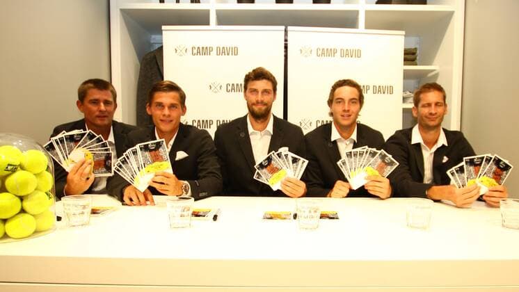 Tennis, Herren, 2016, Davis Cup Relegation, Meet & Greet mit der deutschen Mannschaft, Teamkapitän Michael Kohlmann (Deutschland), Daniel Masur (Deutschland), Daniel Brands (Deutschland), Jan-Lennard Struff (Deutschland), Florian Mayer (Deutschland), 12.09.16,