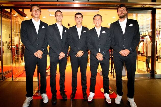 Themen der Woche - Sport Bilder des Tages - SPORT Tennis, Herren, 2016, Davis Cup Relegation, Meet & Greet mit der deutschen Mannschaft, Jan-Lennard Struff (Deutschland), Florian Mayer (Deutschland), Teamkapitän Michael Kohlmann (Deutschland), Daniel Masur (Deutschland), Daniel Brands (Deutschland), 12.09.16,