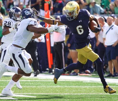 September 10, 2016 - South Bend, Indiana, U.S - Notre Dame wide receiver Equanimeous St. Brown (6) during NCAA College League USA football game action between the Nevada Wolfpack and the Notre Dame Fighting Irish at Notre Dame Stadium in South Bend, Indiana. NCAA Football 2016: Notre Dame 39 Nevada 10 - ZUMAl136