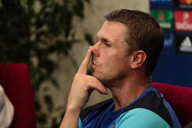 September 12, 2016 - Kiev, Ukraine - FC Dynamo Kyiv head coach Serhiy Rebrov gave pre-match press conference PK Pressekonferenz in Kyiv, on September 12, 2016. FC Dynamo Kiev play with Napoli in a Champions League, Group B soccer match on Tuesday, Sept. 13. Dynamo Kyiv head coach Serhiy Rebrov  - ZUMAn230