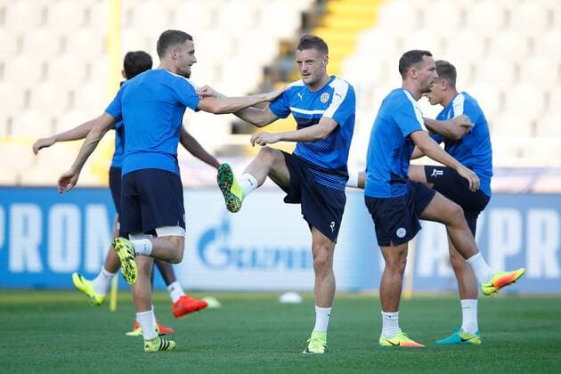 Fußball, CL, Leicester City Training Leicester s Jamie Vardy pictured during a training session of English soccer club Leicester City F.C. in Brugge, Tuesday 13 September 2016. Leicester is preparing for the first game in the UEFA Champions League competition against Belgian first division soccer team Club Brugge KV tomorrow. BRUNOxFAHY  x04930825x