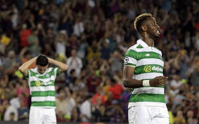 Fußball, CL, FC Barcelona - Celtic Glasgow Celtic Glasgow French defense Moussa Dembele reacts after missing a penalty against FC Barcelona Barca during their UEFA Champions League 1st journey match at Camp Nou Stadium in Barcelona, Catalonia, Spain, 13 September 2016. EFE Alberto Estevez FC BARCELONA VS. CELTIC GLASGOW !ACHTUNG: NUR REDAKTIONELLE NUTZUNG!  BCN001 20160913-636093992470905493