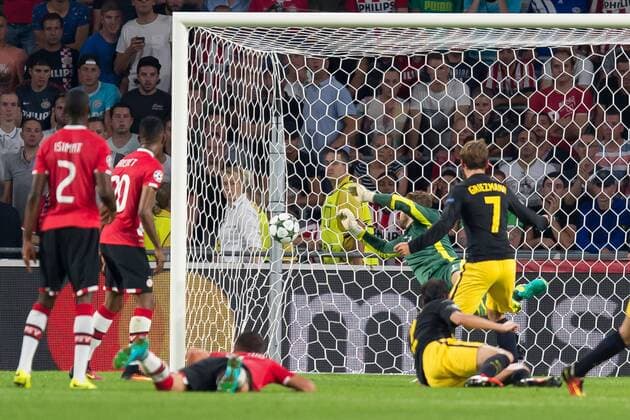 Fußball, CL, PSV Eindhoven - Atletico Madrid Eindhoven, Netherlands 13.09.2016, UEFA Champions League - 2016 17 Season, Group D - Matchday 1, PSV Eindhoven - Club Atletico de Madrid, TOR zum 0:1 durch Saul Niguez (Atletico Madrid) ( DeFodi001