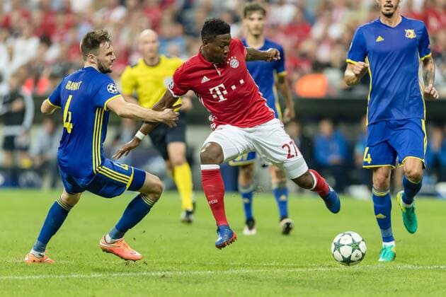 Munich, Germany 13.09.2016, UEFA Champions League - 2016 17 Season, Group D - Matchday 1, FC Bayern Muenchen - FK Rostov, Vladimir Granat gegen David Alaba (FCB) ( DeFodi048