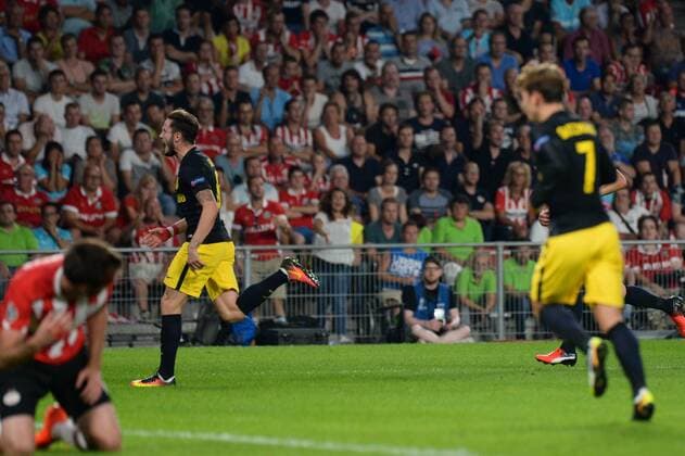 Fußball, CL, PSV Eindhoven - Atletico Madrid Torjubel von Saul Niguez (Atletico Madrid) Eindhoven, Niederlande, 13.09.2016 - Fussball, Champions League, PSV Eindhoven vs. Atletico Madrid