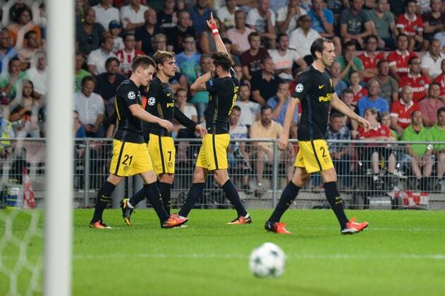 Fußball, CL, PSV Eindhoven - Atletico Madrid Torjubel von Saul Niguez (Atletico Madrid) Eindhoven, Niederlande, 13.09.2016 - Fussball, Champions League, PSV Eindhoven vs. Atletico Madrid
