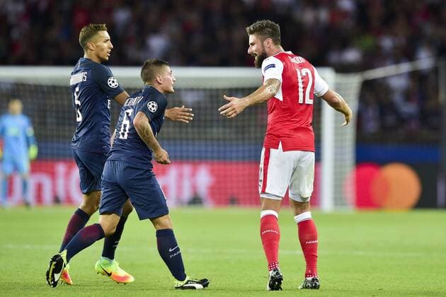 Fußball, CL, Paris St. Germain - FC Arsenal VERRATTI Marco (PSG) Olivier Giroud (Arsenal) - Fussball, Champions League, Paris Saint Germain PSG vs. Arsenal FC - 13 09 2016 JBAutissier Panoramic 