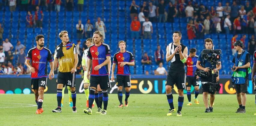 13.09.2016 St Jakob Park Basel , SCHWEIZ , Saison 2016 2017 Herren Fussball Champions League FC Basel - Ludogorets vl.Davide Calla , Daniel Hoegh , Michael Lang und Marek Suchy (FC Basel) entäuscht nach dem Spiel 