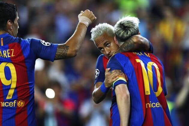 Luis Suarez, Neymar, Lionel Messi (Barcelona), SEPTEMBER 13 2016 - Football Soccer : UEFA Champions League Group C match between FC Barcelona Barca 7-0 Celtic FC at Camp Nou stadium in Barcelona, Spain. Noxthirdxpartyxsales  (oqma020197)
