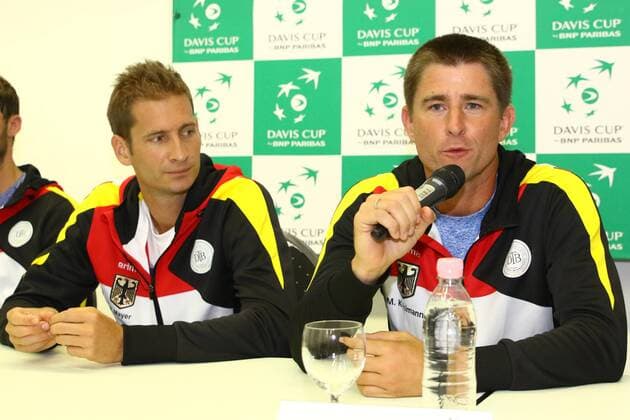 Tennis, Herren, 2016, Davis Cup Relegation Deutschland - Polen, Pressekonferenz, Florian Mayer (Deutschland), Teamkapitän Michael Kohlmann (Deutschland), 13.09.16,