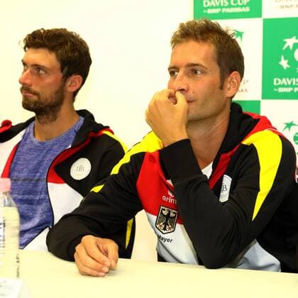 Tennis, Herren, 2016, Davis Cup Relegation Deutschland - Polen, Pressekonferenz, Daniel Brands (Deutschland), Florian Mayer (Deutschland), 13.09.16,
