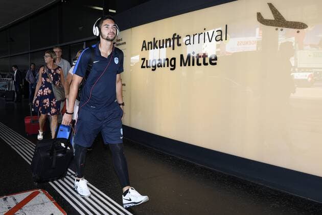 Genk s Sandy Walsh pictured after the arrival of Belgian first league soccer team Racing Genk in Vienna, Austria, Wednesday 14 September 2016. Tomorrow Genk is playing the first game of the group stage of the Europa League competition against Austrian club Rapid Wien, in the group F. YORICKxJANSENS  x04931112x