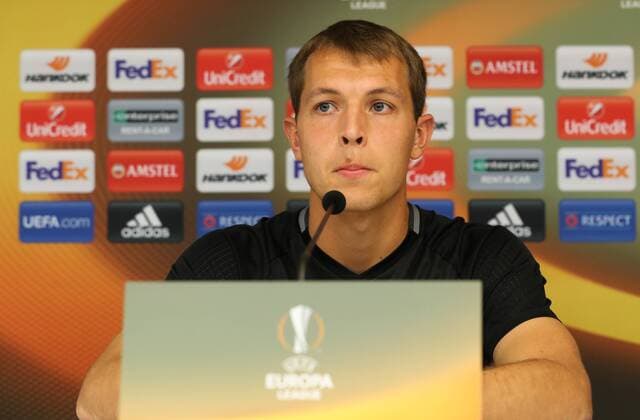 Anderlecht s goalkeeper Davy Roef pictured during a press conference PK Pressekonferenz of Belgian first league soccer team RSC Anderlecht, Wednesday 14 September 2016. Tomorrow Anderlecht is playing the first game of the group stage of the Europa League competition against Azerbaidjan club FK Gabala, in the group C. VIRGINIExLEFOUR  x04931142x