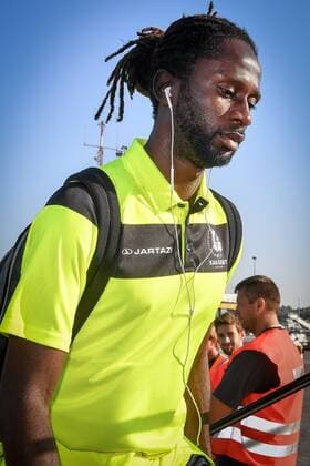 Gent s Dieumerci Ndongala pictured at the departure of Belgian first league soccer team KAA Gent for Braga in Portugal, Wednesday 14 September 2016, in Oostende airport. Tomorrow Gent is playing the first game of the group stage of the Europa League competition against SC Braga, in the group H. LUCxCLAESSEN  x04931169x
