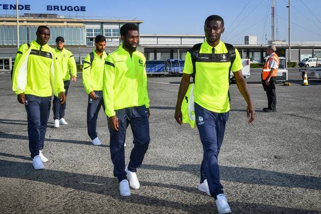 Gent s Nana Asare, Gent s Ibrahim Rabiu and Gent s Anderson Esiti pictured at the departure of Belgian first league soccer team KAA Gent for Braga in Portugal, Wednesday 14 September 2016, in Oostende airport. Tomorrow Gent is playing the first game of the group stage of the Europa League competition against SC Braga, in the group H. LUCxCLAESSEN  x04931172x