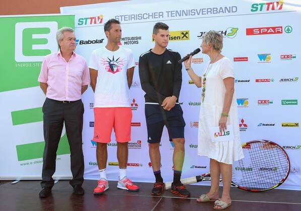 TENNIS - STTV, Try Out Day LEIBNITZ,AUSTRIA,14.SEP.16 - TENNIS - STTV, Try Out Day. Image shows Anton Lang (Styria), Wolfgang Thiem, Dominic Thiem (AUT) and president Barbara Muhr (STTV). GEPAxpictures xChristianxWalgram
