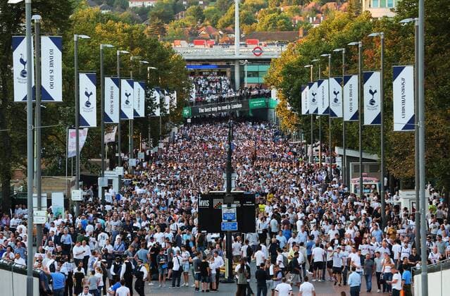 14.09.2016. Wembley Stadium, London, England. UEFA Champions League Football. Tottenham Hotspur versus Monaco. Tottenham fans make their way up Wembley Stadium Way where Spurs will play all of their Champions League matches this season due to stadium redevelopment xMarkxKertonx  ActionPlus11789425