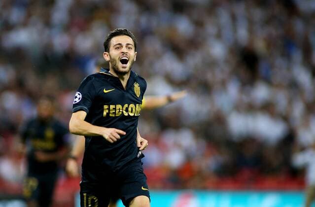 FuÃŸball, CL, Tottenham Hotspur - AS Monaco 14.09.2016. Wembley Stadium, London, England. UEFA Champions League Football. Tottenham Hotspur versus Monaco. AS Monaco Midfielder Bernardo Silva celebrates after scoring past Tottenham Hotspur Goalkeeper Hugo Lloris, and makes it 1-0 Monaco xMarkxKertonx  ActionPlus11789434