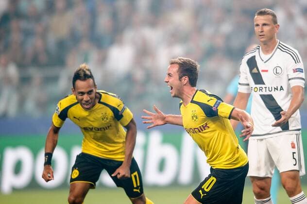 Fußball, CL, Legia Warschau - Borussia Dortmund FUSSBALL CHAMPIONS LEAGUE 2016 2017 LEGIA WARSCHAU - BVB BORUSSIA DORTMUND Tor Jubel 1-0 Mario Goetze Gotze  20160914_PF_PA008