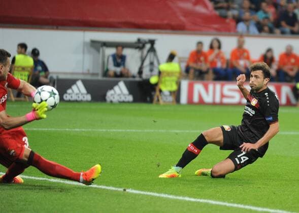 Bilder des Tages - SPORT Championsleague 2016 2017: Bayer 04 Leverkusen - ZSKA Moskau 14.09.2016. Tor zum 1:0 für Leverkusen durch Admir Mehmedi. Li: Tw. Akinfeev (Moskau). HM
