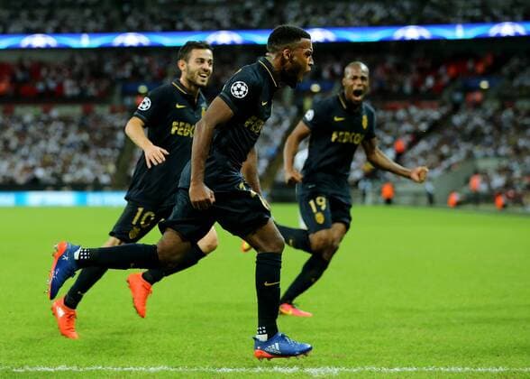 14.09.2016. Wembley Stadium, London, England. UEFA Champions League Football. Tottenham Hotspur versus Monaco. AS Monaco Midfielder Thomas Lemar scores past Tottenham Hotspur Goalkeeper Hugo Lloris and celebrates his goal, 2-0 xMarkxKertonx  ActionPlus11789458