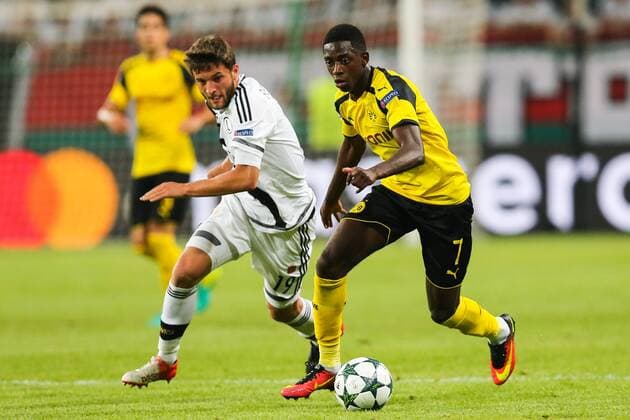 Fußball, CL, Legia Warschau - Borussia Dortmund FUSSBALL CHAMPIONS LEAGUE 2016 2017 LEGIA WARSCHAU - BVB BORUSSIA DORTMUND Ousmane Dembele (Borussia), Bartosz Bereszynski (Legia)  20160914toja55