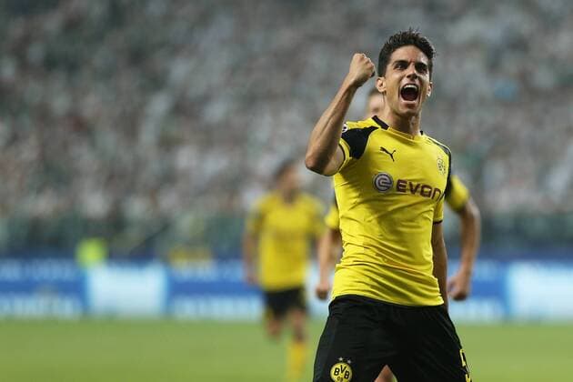 Fußball, CL, Legia Warschau - Borussia Dortmund FUSSBALL CHAMPIONS LEAGUE 2016 2017 LEGIA WARSCHAU - BVB BORUSSIA DORTMUND MARC BARTRA Jubel, SCORES  20160914CSLG0041