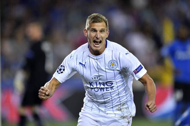BRUGGE, BELGIUM - SEPTEMBER 14 : Marc Albrighton midfielder of Leicester City FC celebrates scoring the opening goal FOOTBALL : Bruges vs Leicester - Ligue Des Champions - 14 09 2016 PhotoNews Panoramic 