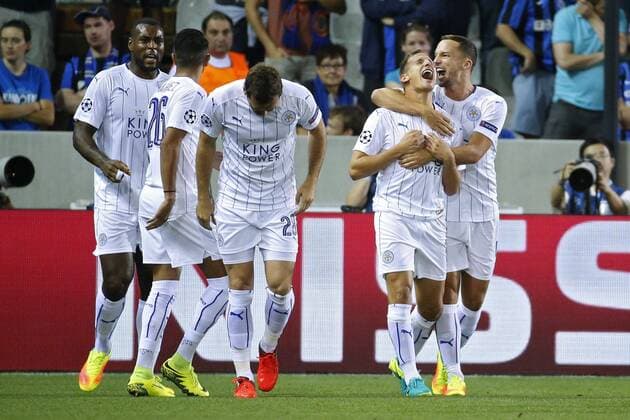 BRUGGE, BELGIUM - SEPTEMBER 14 : Marc Albrighton midfielder of Leicester City FC celebrates FOOTBALL : Bruges vs Leicester - Ligue Des Champions - 14 09 2016 PhotoNews Panoramic 