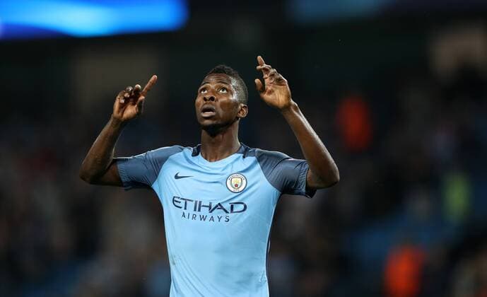 Football - 2016 2017 Champions League - Group C : Manchester City v Borussia Monchengladbach - The Etihad Stadium Kelechi Iheanacho of Manchester City celebrates scoring the fourth goal during the match between Manchester City and Borussia Monchengladbach at The Etihad Stadium COLORSPORT LYNNE CAMERON 