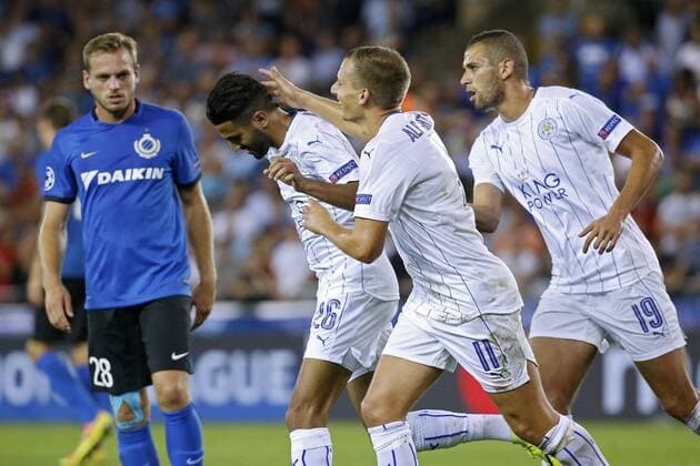 BRUGGE, BELGIUM - SEPTEMBER 14 : Riyad Mahrez midfielder of Leicester City FC scores and celebrates - penalty FOOTBALL : Bruges vs Leicester - Ligue Des Champions - 14 09 2016 PhotoNews Panoramic 