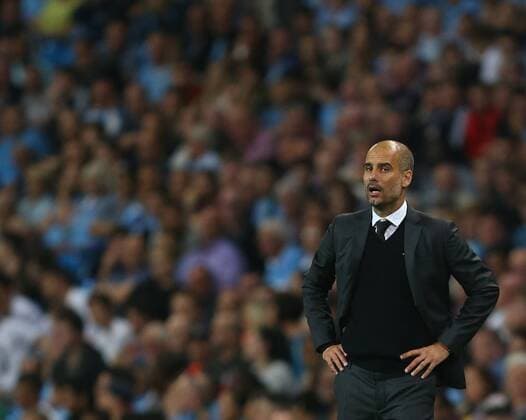 Josep Guardiola manager of Manchester City during the UEFA Champions League Group C match at The Etihad Stadium, Manchester. Picture date: September 14th, 2016. Pic Simon Bellis Sportimage EDITORIAL USE ONLY. No use with unauthorised audio, video, data, fixture lists, club league logos or live services. Online in-match use limited to 120 images, no video emulation. No use in betting, games or single club league player publications.
