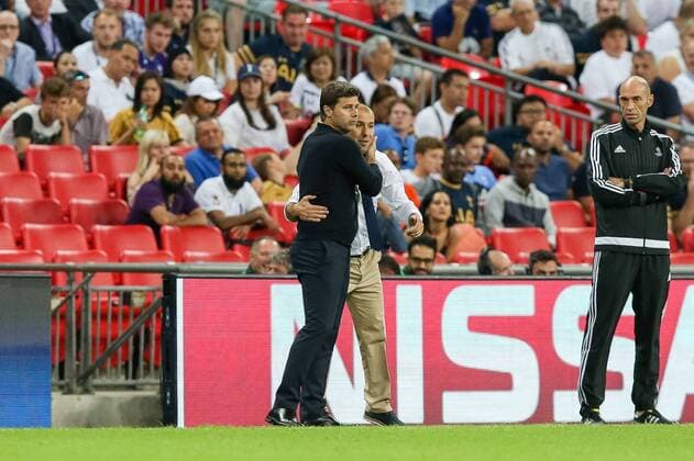 (L-R) Mauricio Pochettino (Tottenham), Leonardo Jardim (Monaco), SEPTEMBER 14, 2016 - Football Soccer : Tottenham Hotspur manager Mauricio Pochettino (L) and Monaco manager Leonardo Jardim greet each other during the UEFA Champions League Group Stage match between Tottenham Hotspur and AS Monaco at Wembley Stadium in London, England. Noxthirdxpartyxsales  (mdga011869)