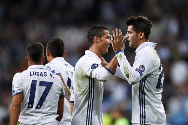 Fußball, CL, Real Madrid - Sporting Lissabon Cristiano Ronaldo, Alvaro Morata (Real), SEPTEMBER 14, 2016 - Football Soccer : UEFA Champions League Group F match between Real Madrid 2-1 Sporting Clube de Portugal at Estadio Santiago Bernabeu in Madrid, Spain. Noxthirdxpartyxsales  (oqma020272)